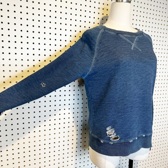 J. Crew / Rivet and Thread | Navy Blue Distressed Thrashed Crewneck Sweater XS - Picture 6 of 11